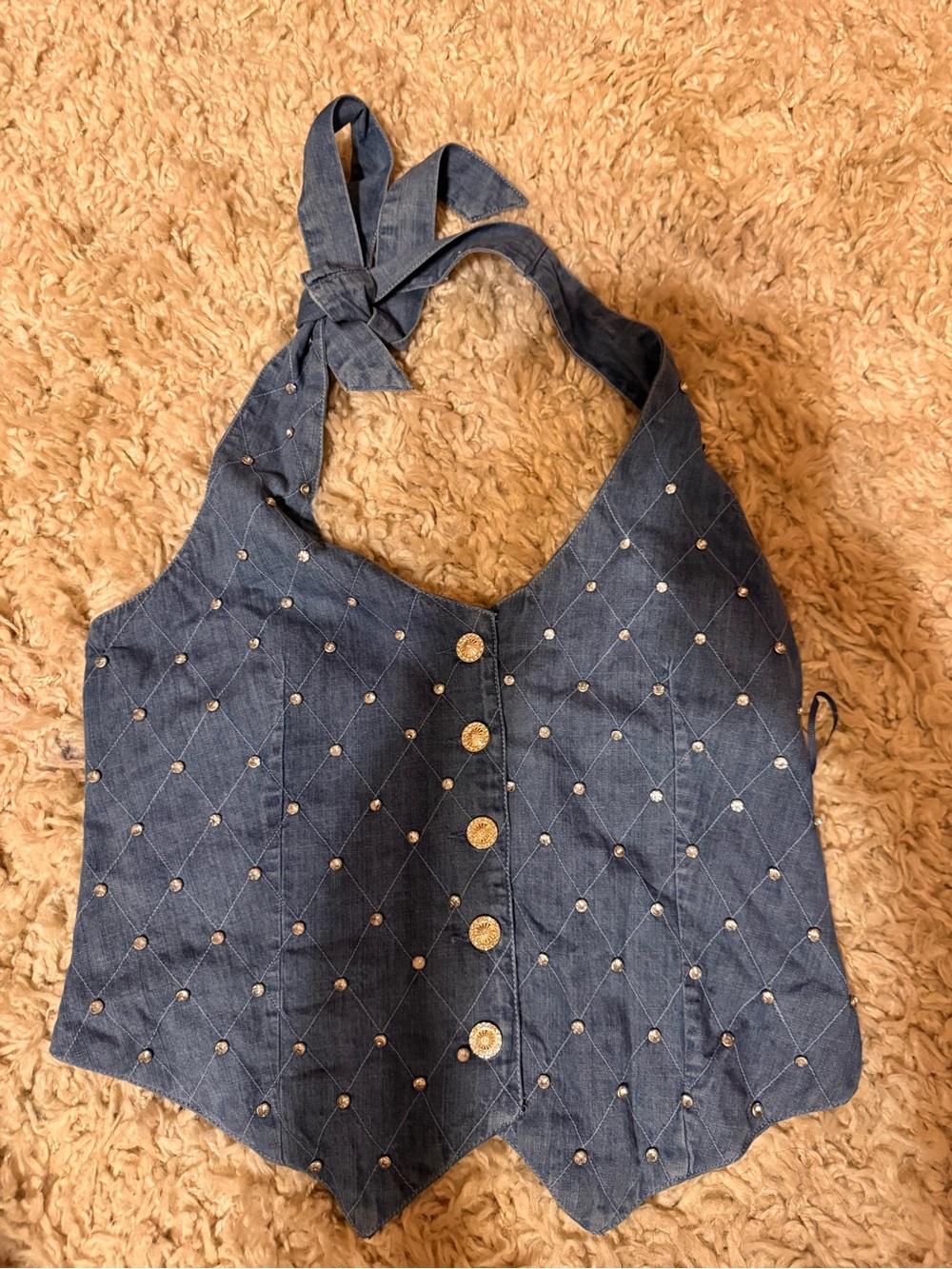 Free People Light Blue Crochet Halter Top